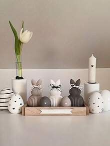 1pc Striped Rabbit Shaped Mold, Suitable For Home Easter Decor, Resin Casting, Gypsum, Candle, Easter Crafts, Easter Decorations - White - View 2