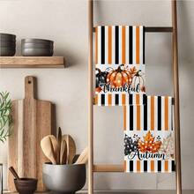2PCS Kitchen Towels Autumn Striped Pumpkin Maple Leaf Black Orange Striped Print Pattern, Super Fine Fiber Material Soft Kitchen Towels Dish Cloths, Hand Towels, Tablecloths, Halloween Kitchen Decor, Kitchen Cleaning, Bathroom Cleaning, Holiday Party Decor, Kitchen Bathroom Supplies Home Essentials, Home Decor, Housewarming Gift - Orange - View 9