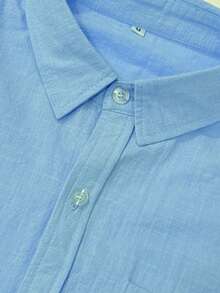 WAIT HIM Kemeja Lengan Panjang Kasual Pria Warna Polos 100% Katun - Baby Blue - View 8
