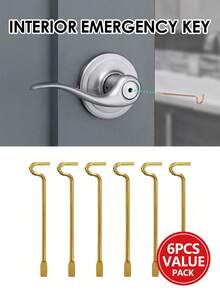 6Pcs/Set Interior Emergency Key, Bedroom/Bathroom Door Steel Emergency Release Tool Compatible With Kwikset Interior Levers And Knobs, Gold Color - Multicolor - View 2