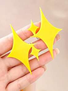 5/Pcs Bright Yellow Double Star Asymmetrical Alligator Hair Clips, Durable And Non-Damaging, Sweet And Cute Hair Accessories - Suitable For Girls And Teenagers, Daily Wear, Vacation, School, - Multicolor - View 5