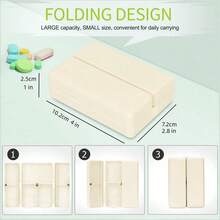 Boîte à pilules quotidienne beige de 10 cm, design à 7 compartiments, boîte à pilules de voyage portable [design pliable], s'adapte dans la poche du portefeuille, pour ranger les vitamines, l'huile de foie de morue, les compléments de santé et les médicaments - Beige - Voir 4