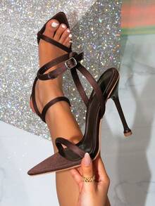 Women's Fashion Pointed Toe Brown Decor Transparent Glamorous Party High Heel Sandals, Suitable For Going Out - Brown - View 1