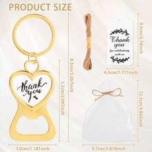 Gold Thank You Keychain Bottle Opener Gift Set With Bottle Opener, Card, Red Card, Rope, Organza Bag. Perfect For Birthday Party, Wedding, Theme Party, Bachelorette Party. - One Size Fits All - View 3