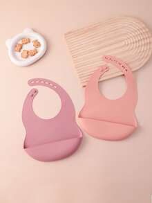 2PCS Baby Silicone Bib Set Soft Baby Feeding Bib Reusable Adjustable Food Catcher For Infant Daily Meal Use Baby Tableware Accessories - Multicolor - View 15