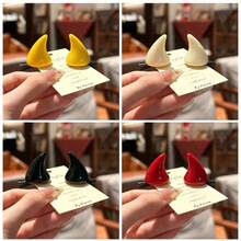 4pcs Cute Little Devil Horn Crocodile Hair Clips, Fun Scary Holiday Cosplay Side Hair Clips, Suitable For Girls #Devil Horn Hair Clips #Halloween Cosplay Accessories #Cute Crocodile Hair Clips #Fun Party Hair Accessories - Multicolor - View 3