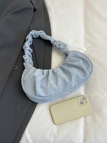 New Fashion Solid Color Personalized Portable Pleated Shoulder Bag - Blue - View 4