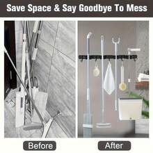 Wall-Mounted Broom & Mop Holder, Heavy-Duty Tool Storage Rack With 4 Clips And 5 Hooks, Suitable For Kitchen, Garden, Laundry Room, Closet And Garage, Autumn Home Decor, Christmas Gift - A - View 9