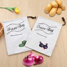 Reusable Canvas Vegetable Storage Bag With Drawstring Closure, Suitable For Onions, Potatoes And More, Extends Vegetable Freshness, Ideal For Kitchen Storage And Outdoor Picnic, Keeps Vegetables Fresh - View 3