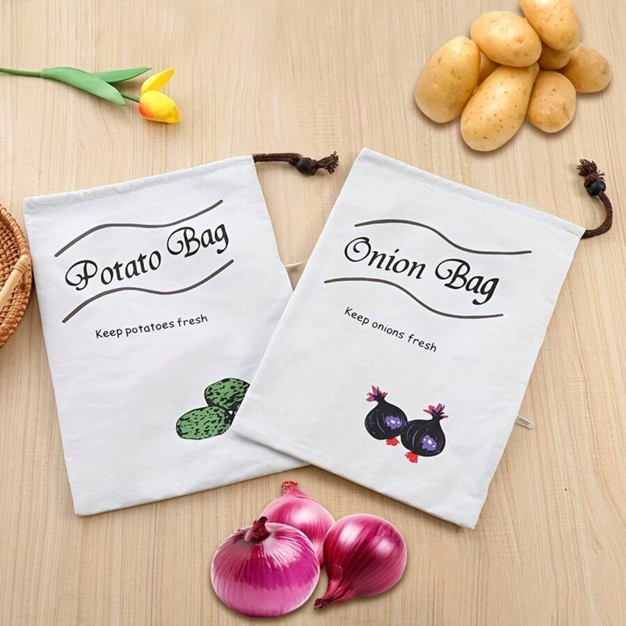 Reusable Canvas Storage Bag With A Drawstring Closure, Ideal For Kitchen Storage At Home, Helping To Keep Vegetables Fresh For Longer; Suitable For Kitchen Storage And Outdoor Picnics - View 1