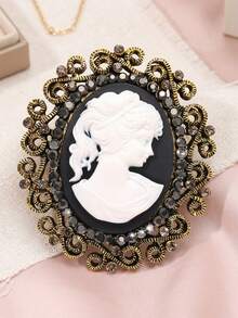 1pc Vintage Cameo Brooch Pins Victorian Style Relief Portrait Rhinestone Pearl Badges Elegant Retro Jewelry Accessories For Women - Multicolor - View 7