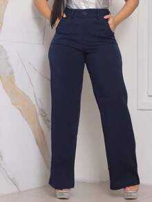 Faraya Jeans Women's Black Tailored Wide-Leg Trousers High-Waisted With Front And Back Pockets - 藍色 - 查看 2