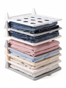 4/20‑Pack Stackable Clothes Organizer Trays, Portable Plastic Storage Boxes For Shirts & T‑Shirts, Space‑Saving Compact Storage For Wardrobe, Closet & Home Organization, Neutral‑Color Closet Storage Bins For Mounted Closet Systems - Multicolor - View 6