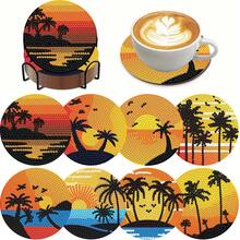 Sunset 8pcs DIY Diamond Painting Coaster Set, Smooth High-Gloss Rhinestone Surface, Secure Adhesion With Complete Tool Kit, Easy For Beginners, Stress-Relief Handmade Craft, New Year Spring Festival Valentine's Day Christmas Teacher's Day Holiday Gift, Heat-Insulating Decorative Coasters For Home Dining Table Coffee Table, Gift For Family Friends Besties Teachers - 8 Pcs - View 2