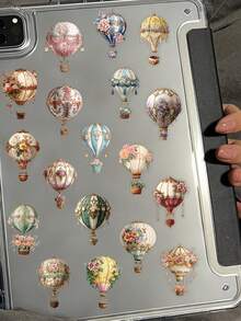 50pcs Retro Hot Air Balloon Stickers For Skateboard Guitar Laptop Scrapbook Decor DIY Transparent Stickers - Multicolor - View 5