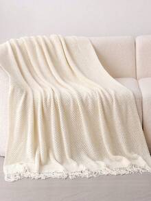 Madebyblanc 1pc Solid Color Knitted Blanket, Nordic Style Acrylic Rectangular Office Nap Sofa Blanket, Knitted Throw Blanket, Shawl,Cover, Bedspread, Bed Tail Blanket - Beige - View 8