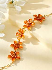 1 buah Gelang Kaki Liontin Bunga Oranye Poliamida Retro yang Menyegarkan, Cocok untuk Liburan/Perjalanan/Kencan/Pemakaian Sehari-hari, Perhiasan Wanita Elegan - Jeruk - View 3