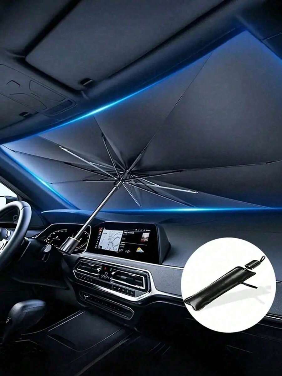 Foldable Car Sunshade, Portable Car Windshield Sunshade, Car Front Window Sunshade, Heat-Insulating UV-Protection Car Sunshade, Car Sunshade Cover, Suitable For Most Car Models, Car Accessories (Includes Leather Storage Bag) - Multicolor - View 1