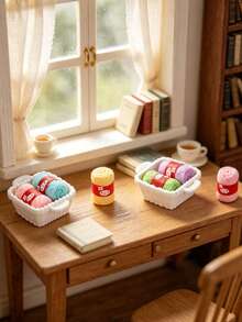 1 Set 3.8cm Dollhouse Miniature Luxury Mini Yarn, Adult Women's Collectible, Suitable For Miniature Handmade Scene Filling, Themed Collection Storage, Desktop Gentle Atmosphere Decoration, Fabric Style Still Life Photography Backdrop, Multi-Functional Mini Sewing Yarn Storage Basket Display Set; Handmade Creative Collection Store Window Art Display, Gentle Style Niche Birthday Gift - Multicolor - View 3