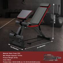 770lbs Capacity 7-Level Adjustable Foldable Weight Bench, Incline Decline Dumbbell Bench With Leg Extension, Heavy Duty Strength Training For Home Gym - Black With Red Trim - View 9