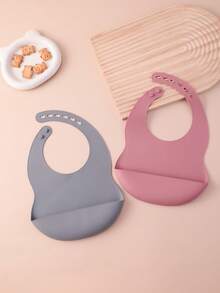 2PCS Baby Silicone Bib Set Soft Baby Feeding Bib Reusable Adjustable Food Catcher For Infant Daily Meal Use Baby Tableware Accessories - Multicolor - View 22
