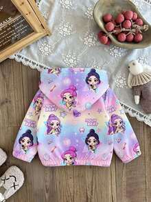 Baby Girl Cartoon Print Warm Hooded Jacket - Purple - View 3