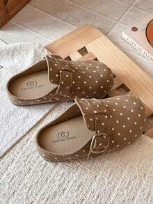 Easy Slip-On Platform Mules - Retro Polka Dot Non-Slip Slides For Summer Chic Retro Platform Slides-Versatile Polka Dot Mules For Casual&Daily Outfits - Khaki - View 5