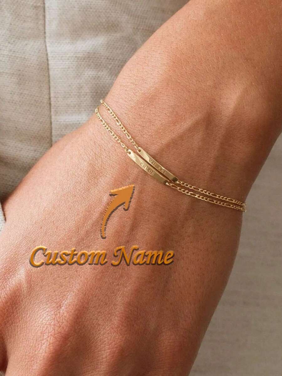 Personalized Elegant Long Name Bracelet, Customized Engraved Bar Bracelet - Custom Initial Bracelet - Personalized Jewelry Gift For Mom, Engraved Gift - Multicolor - View 1