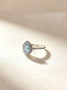 1 Stück S925 Sterling Silber mit synthetischem Zirkonia in Meeresblau, geometrische Form, Damenring, böhmischer Stil, hochwertiger Schmuck für den täglichen Gebrauch, Geschenk für geliebte Menschen - Silber - Übersicht 3