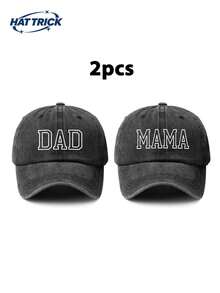 2顶镂空DAD+MAMA印花复古水洗棒球帽，宽松版型，尺码可调节，时尚男士老爹帽，适合日常通勤、街头、户外、海滩、徒步、卡车司机、夏季、假日、节日、旅行等场合。 - D - 查看 9