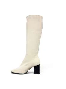 TULIPANO Elegant Women's Chunky Heel Knee-High Boots Chic Spandex Style Perfect For Vacations Dates And Leisure - Beige - View 3