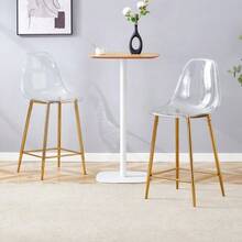 Transparent Bar Stool Set, 2-Pack, With Metal Frame In Silver/Gold/Black, Modern Design Chairs For Kitchen, Bar Or Dining Room (Stools Only, No Table) - 金色 - 查看 4