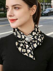 1pc New Women's Rhinestone Small Scarf, Elegant Versatile Neck Scarf, Fashionable Neck Wrap For Daily Use - Black - View 1