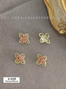 10Pcs Lucky Clover Nail Charms Set, Silver Gold Plated Hollow Four Leaf With Inlaid Rhinestones, Vintage Elegant Retro Nail Ornaments & Gems For DIY Manicure Nail Supplies Nails Nail Gems - Multicolor - View 13