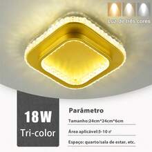 Luminária de Teto Plafon LED Slim Luminária de teto quadrada luminária de parede Luz Tricolor 3 Temperaturas Luminária de Teto Ultra Fina para Sala Quarto Cozinha Banheiro Corredor Design Moderno Economia de Energia Alta Luminosidade Fácil Instalação - Dourado - Visão 2