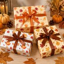 1pc/3pcs/6pcs/Set Autumn Thanksgiving Wrapping Paper, Maple Leaf Pumpkin Autumn Gift Wrapping, Harvest Festival Gift Wrapping Paper - Multicolor - View 3