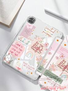 粉色宗教神話人物圖案平板保護殼,相容 iPad 9.7/10.2/10.5/10.9/12.9/Pro 11、第 10 代,相容 Galaxy Tab S6 Lite 10.4 吋,相容 Kindle Paperwhite 12 代 2024、Kindle (11 代-2024 發行),柔軟防摔,智能支架/自動喚醒/睡眠,Y 型折疊平板保護套,多種觀看角度,復活節春季禮物 - 彩色 - 查看 3