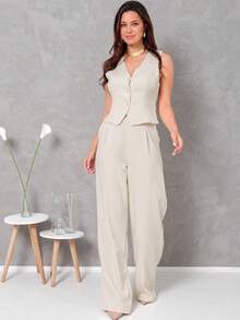 Tailored Vest And Trousers Set Fashion - 米白色 - 查看 1
