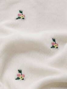 Women's Floral Embroidered Knit Sweater, Crew Neck Long Sleeve Pullover, Fall/Winter - White - View 6