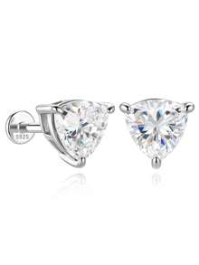 1Pc 1 Carat Irregular 4 Prong Moissanite 925 Sterling Silver Flat Back Helix Cartilage Piercing Stud Earring For Women Engagement Bridal Jewelry - Silver - View 6