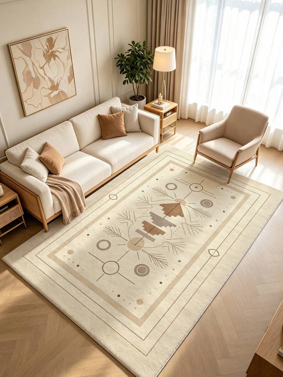 1pc Champagne Geometric Minimalist Living Room Rug. Suitable For Kitchen, Dining Room, Bedroom, Room Holiday Decor, Indoor/Outdoor, Office, Lobby, Anti-Slip Doormat, Bathroom Rug, Hallway, Study Gaming Area Rug. - Champagne - View 1
