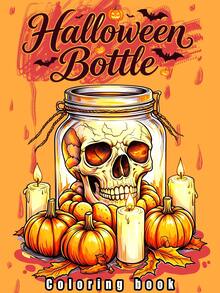 GDTME Halloween Bottle Gothic Style Coloring Book: Skull Jar Pumpkin Candle Halloween Cover, Bold Minimalist Line Thriller Holiday Pages, Suitable For Adult Coloring Hobby - JX-880-halloween Bottle - View 16
