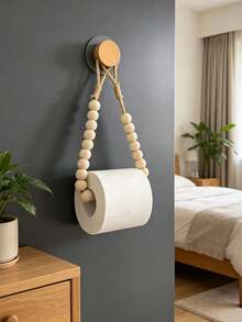 1pc/2pcs Beaded Wooden Stick Toilet Paper Holder, Wooden Bead Paper Towel Rack, Storage Shelf, Nordic Natural Wood Style Towel Rack, Homestay Decor - Multicolor - View 3