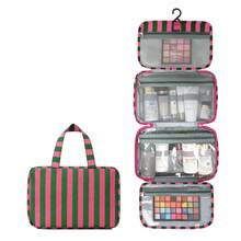 Large Capacity Striped 4-Fold Travel Makeup Bag, Dual Handle Transparent Visible Toiletry Organizer Bag, Space Saving - Multicolor - View 20
