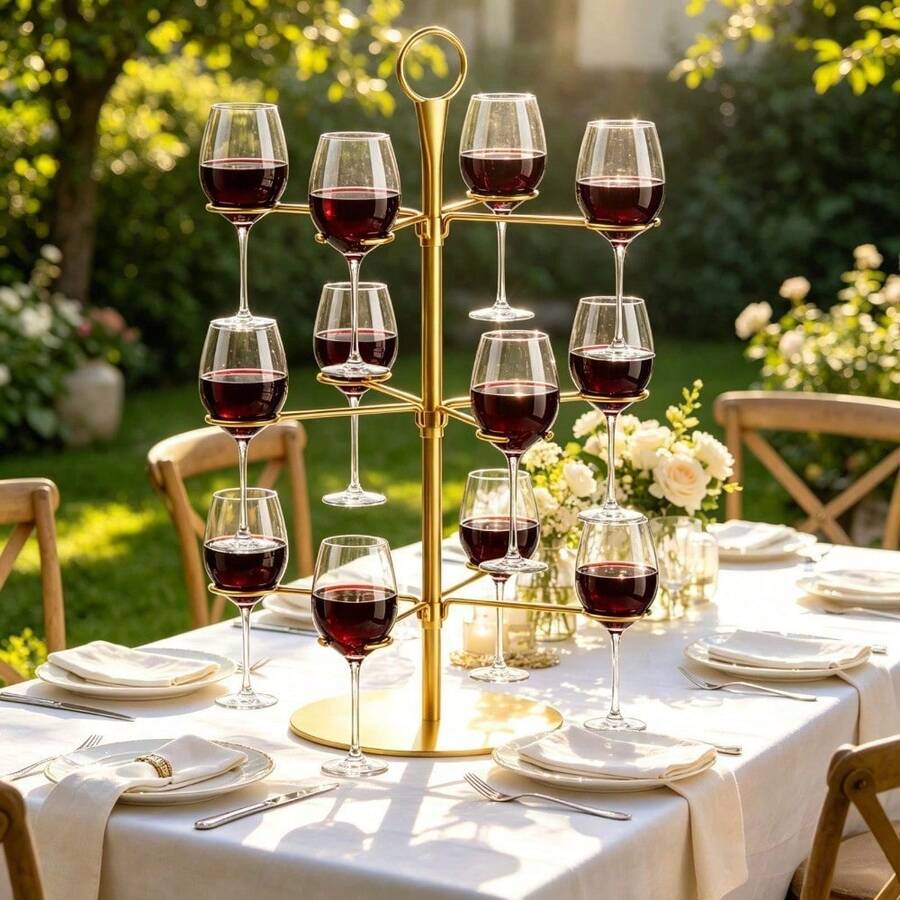 Shoze Gold Metal 3-Tier Cocktail Tree Stand With 12 Cup Holders Wine & Champagne Display Rack For Parties - Gold - View 1