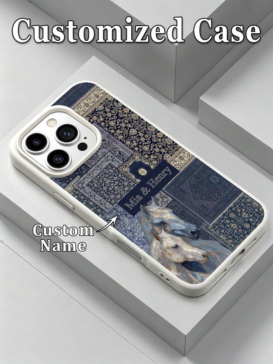 1件 DIY 雙姓名客製化 藍色背景 波斯拼貼圖案 金色雙馬設計 TPU 仿皮革紋理材質 相容 Apple Duo/18ProMax/17ProMax/16Pro/15/14Plus/13Pro/12ProMax/11/XsMax 與 Galaxy A05s/A13/A14/A15/A23/A24/A25/A32/A33/A34/A35/A52/A53/A54/A55/S20/S21 FE/S22 Ultra/S23/S24 Ultra 與 Note 13 Pro/Note 12/11/Note 10 Pro/Note 9/8/13C/12/12C/10A 防摔防指紋 耐用 美麗優雅 極具吸引力 送給朋友的最佳禮物 - 彩色 - 查看 1
