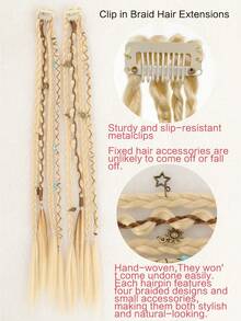 2 Packs Handmade Braided Bohemian 20-Inch Clip-In Hair Extensions, Bohemian Dreadlock Braids, With Everyday Beaded And Delicate Accessories - Multicolor - View 2