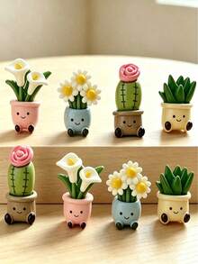 12/6/1pc Potted Flower Shaped Decoration, Flat Back Design, Cute Creative Decor, Suitable For Christmas, Valentine's Day, Thanksgiving, Mother's Day, Garden, DIY, Bedroom Decor, Dorm Essentials,Travel Essentials, Desk Accessories (Without Magnets - Multicolor - View 1