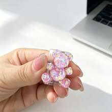 6pcs Rhinestone Bear & Rabbit Data Cable Protector Set With Hard Shell Digital Storage Bag, Layered Mesh Pockets For Charging Cables & Earphones, Matching Glitter Bear & Rabbit Charger Protective Case And Cable Wrap Rope, Black & Pink Dual Color Options, Pressure-Resistant Shockproof Portable Carry, Cute Cartoon Digital Accessories Set For Students & Commuters - Multicolor - View 11