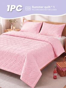 1pc Summer Lightweight Quilted Cooling Blanket, Solid Color Curved Grid Soft Quilt, Breathable And Cool All Night, Ultra Soft And Comfortable, Fits All Bed Sizes, Ideal For Bedroom And Dorm Decor (Pillow And Pillowcase Not Included) - Pink - View 3